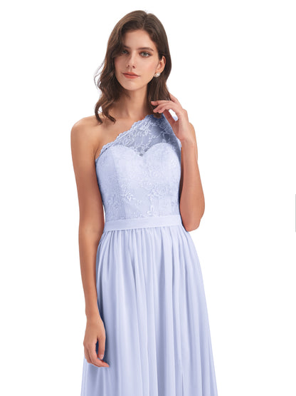 Scarlett One Shoulder Split Chiffon/Lace Bridesmaid Dresses