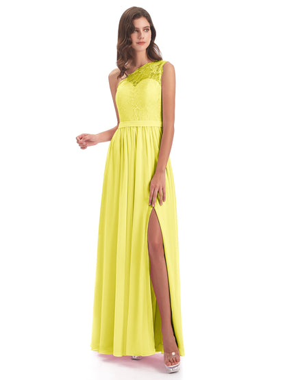 Scarlett One Shoulder Split Chiffon/Lace Bridesmaid Dresses