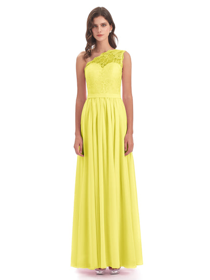 Scarlett One Shoulder Split Chiffon/Lace Bridesmaid Dresses