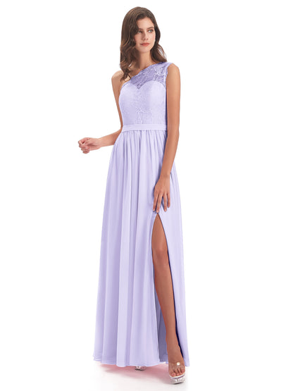Scarlett One Shoulder Split Chiffon/Lace Bridesmaid Dresses