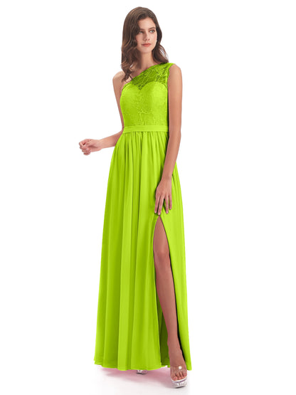 Scarlett One Shoulder Split Chiffon/Lace Bridesmaid Dresses