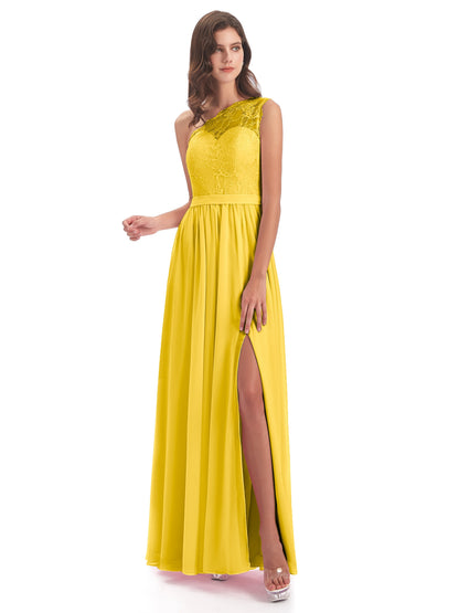 Scarlett One Shoulder Split Chiffon/Lace Bridesmaid Dresses