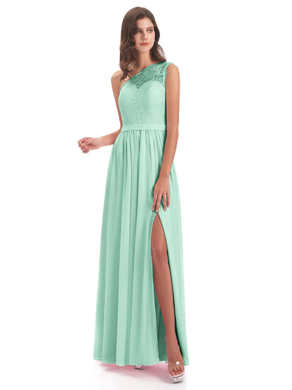 Scarlett One Shoulder Split Chiffon/Lace Bridesmaid Dresses