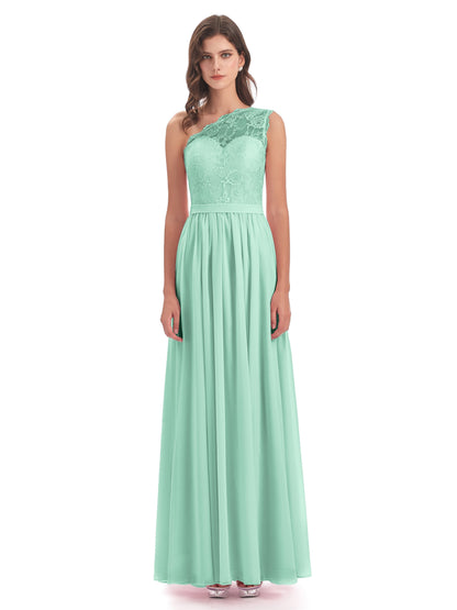 Scarlett One Shoulder Split Chiffon/Lace Bridesmaid Dresses