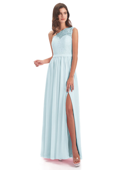 Scarlett One Shoulder Split Chiffon/Lace Bridesmaid Dresses