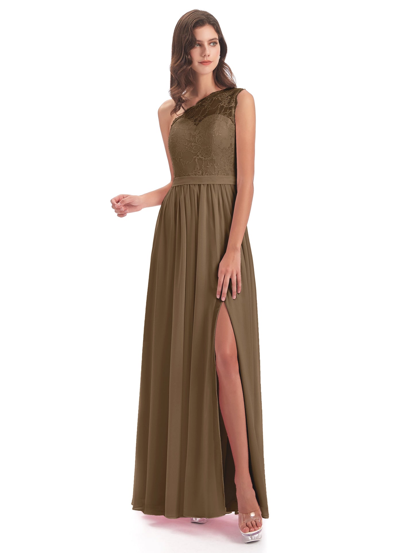 Scarlett One Shoulder Split Chiffon/Lace Bridesmaid Dresses
