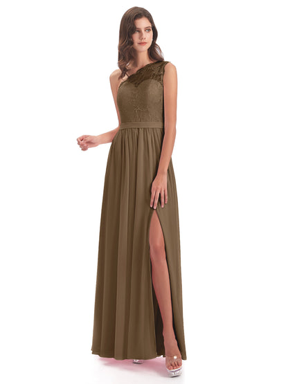Scarlett One Shoulder Split Chiffon/Lace Bridesmaid Dresses