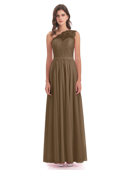 Scarlett One Shoulder Split Chiffon/Lace Bridesmaid Dresses