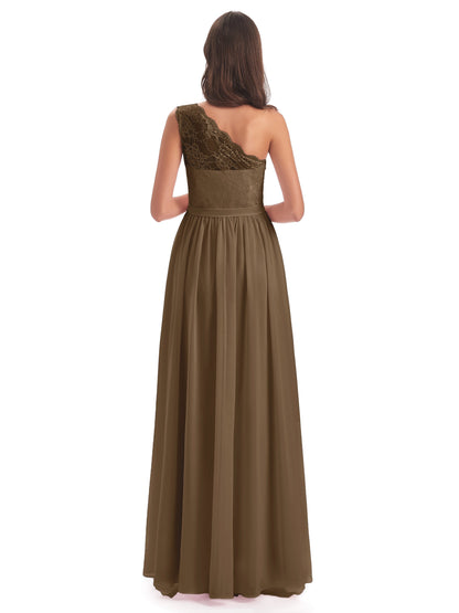 Scarlett One Shoulder Split Chiffon/Lace Bridesmaid Dresses