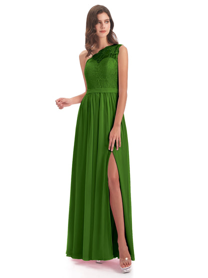 Scarlett One Shoulder Split Chiffon/Lace Bridesmaid Dresses