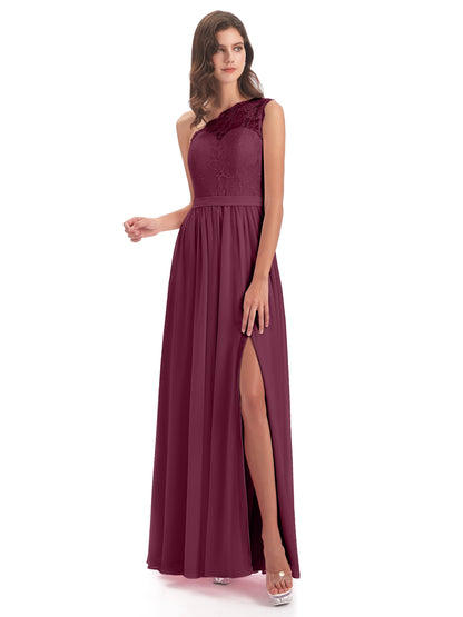 Scarlett One Shoulder Split Chiffon/Lace Bridesmaid Dresses