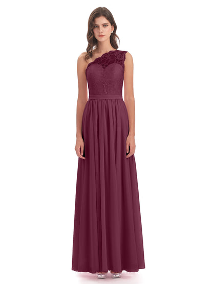 Scarlett One Shoulder Split Chiffon/Lace Bridesmaid Dresses