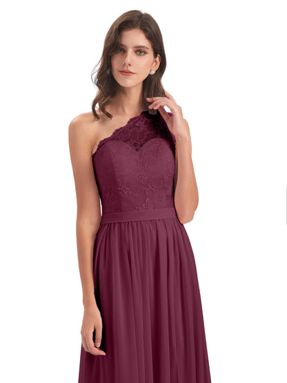 Scarlett One Shoulder Split Chiffon/Lace Bridesmaid Dresses