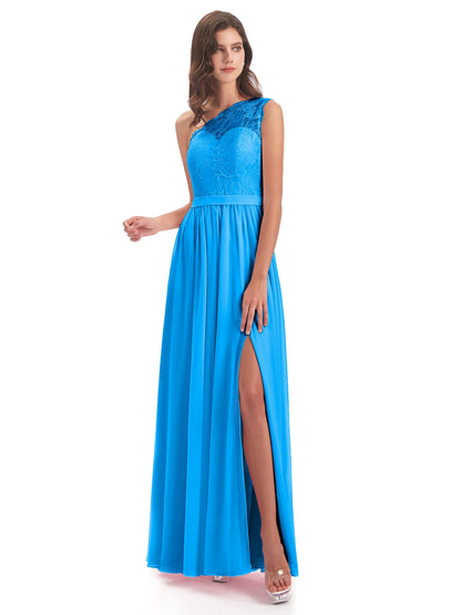 Scarlett One Shoulder Split Chiffon/Lace Bridesmaid Dresses