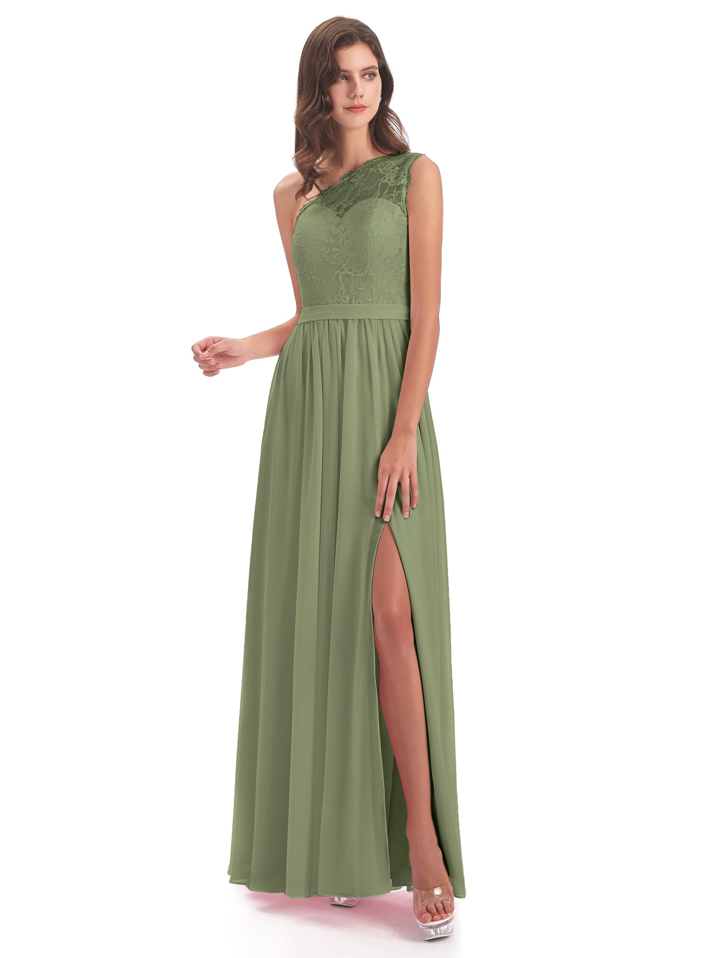 Scarlett One Shoulder Split Chiffon/Lace Bridesmaid Dresses