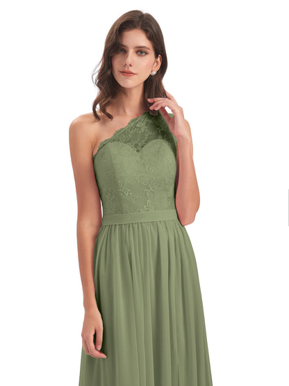 Scarlett One Shoulder Split Chiffon/Lace Bridesmaid Dresses