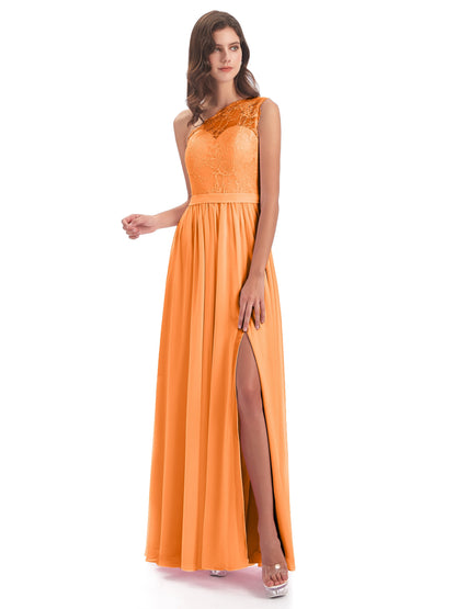 Scarlett One Shoulder Split Chiffon/Lace Bridesmaid Dresses