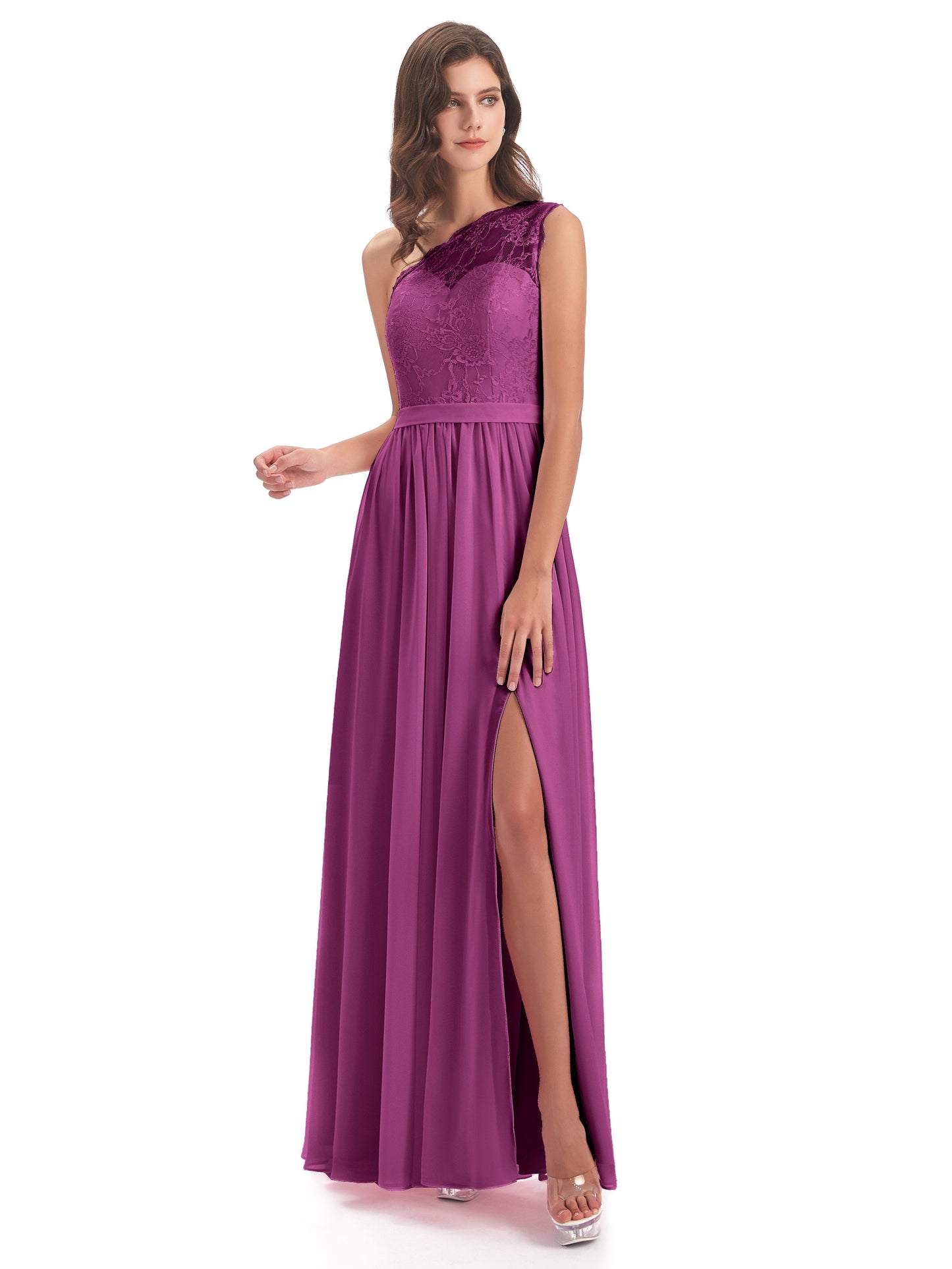 Scarlett One Shoulder Split Chiffon/Lace Bridesmaid Dresses
