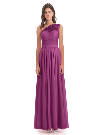 Scarlett One Shoulder Split Chiffon/Lace Bridesmaid Dresses