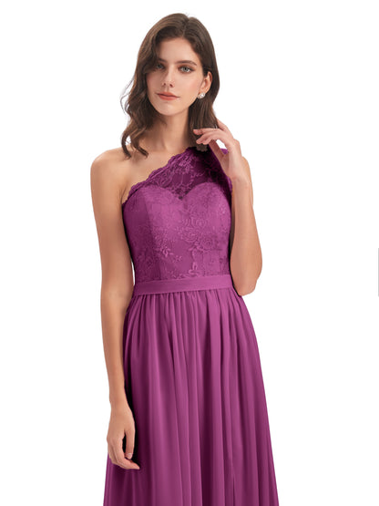 Scarlett One Shoulder Split Chiffon/Lace Bridesmaid Dresses