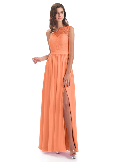 Scarlett One Shoulder Split Chiffon/Lace Bridesmaid Dresses