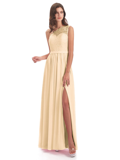 Scarlett One Shoulder Split Chiffon/Lace Bridesmaid Dresses