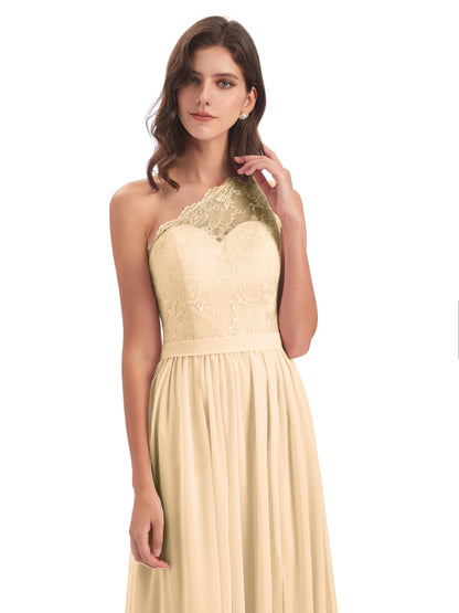 Scarlett One Shoulder Split Chiffon/Lace Bridesmaid Dresses