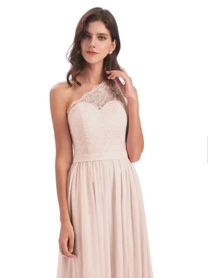 Scarlett One Shoulder Split Chiffon/Lace Bridesmaid Dresses