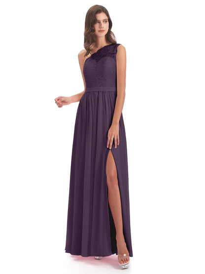 Scarlett One Shoulder Split Chiffon/Lace Bridesmaid Dresses