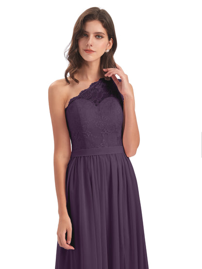 Scarlett One Shoulder Split Chiffon/Lace Bridesmaid Dresses