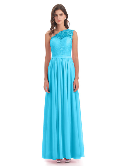 Scarlett One Shoulder Split Chiffon/Lace Bridesmaid Dresses