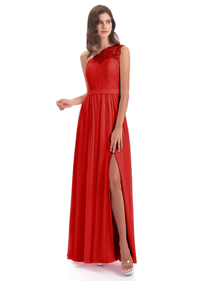 Scarlett One Shoulder Split Chiffon/Lace Bridesmaid Dresses
