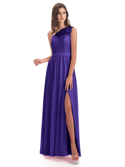 Scarlett One Shoulder Split Chiffon/Lace Bridesmaid Dresses