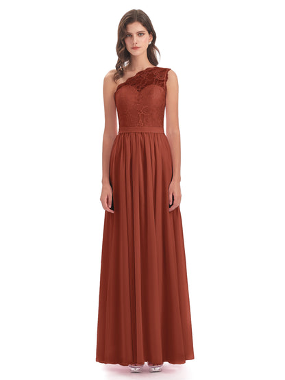 Scarlett One Shoulder Split Chiffon/Lace Bridesmaid Dresses