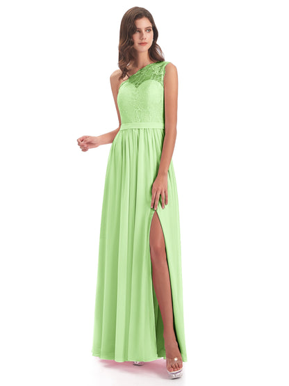 Scarlett One Shoulder Split Chiffon/Lace Bridesmaid Dresses
