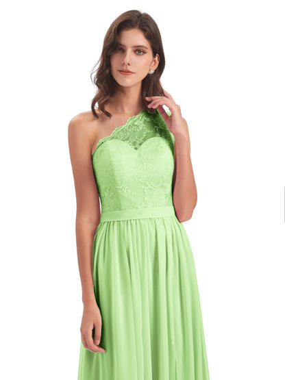 Scarlett One Shoulder Split Chiffon/Lace Bridesmaid Dresses