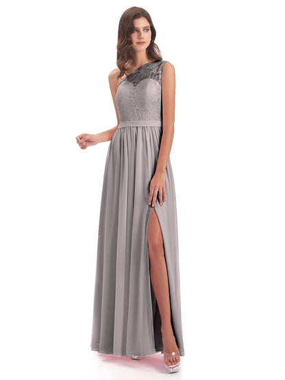 Scarlett One Shoulder Split Chiffon/Lace Bridesmaid Dresses