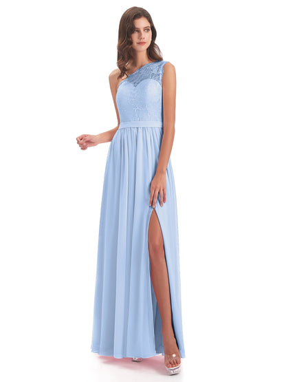 Scarlett One Shoulder Split Chiffon/Lace Bridesmaid Dresses
