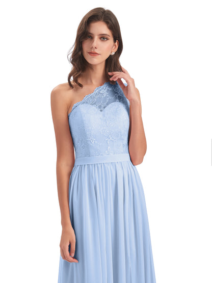 Scarlett One Shoulder Split Chiffon/Lace Bridesmaid Dresses