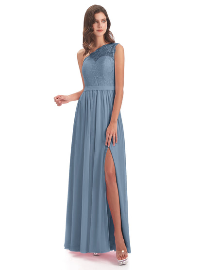 Scarlett One Shoulder Split Chiffon/Lace Bridesmaid Dresses