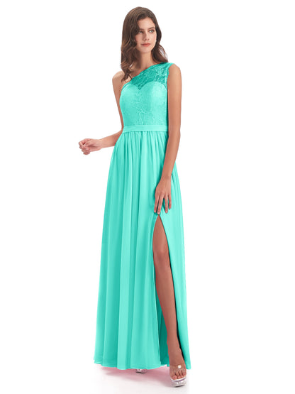 Scarlett One Shoulder Split Chiffon/Lace Bridesmaid Dresses