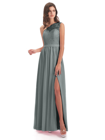 Scarlett One Shoulder Split Chiffon/Lace Bridesmaid Dresses