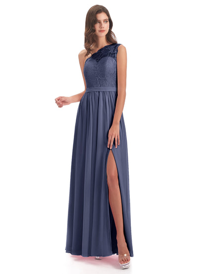 Scarlett One Shoulder Split Chiffon/Lace Bridesmaid Dresses