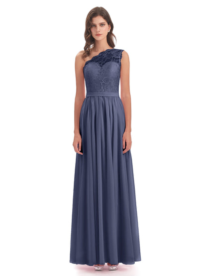 Scarlett One Shoulder Split Chiffon/Lace Bridesmaid Dresses