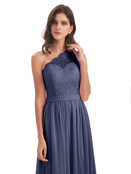 Scarlett One Shoulder Split Chiffon/Lace Bridesmaid Dresses