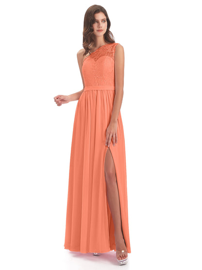 Scarlett One Shoulder Split Chiffon/Lace Bridesmaid Dresses