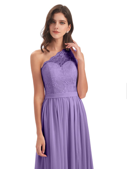 Scarlett One Shoulder Split Chiffon/Lace Bridesmaid Dresses