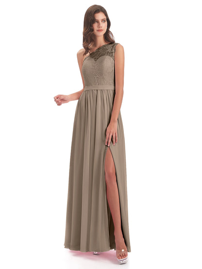 Scarlett One Shoulder Split Chiffon/Lace Bridesmaid Dresses