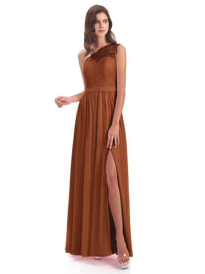 Scarlett One Shoulder Split Chiffon/Lace Bridesmaid Dresses