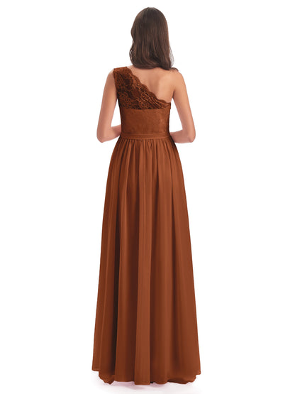 Scarlett One Shoulder Split Chiffon/Lace Bridesmaid Dresses